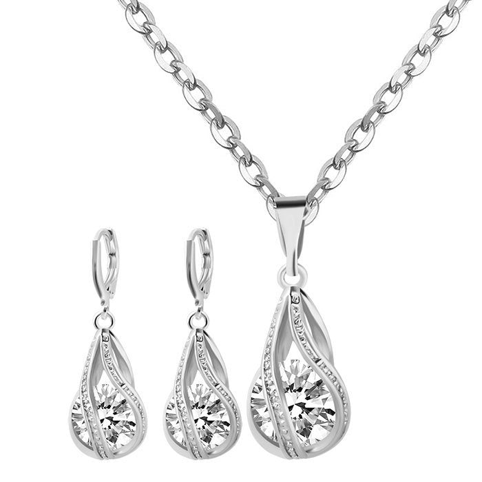 Korean Zircon Bridal Necklace and Earrings Set