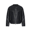 Niche V-neck Zipper Design Leather Coat For Men