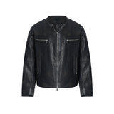 Niche V-neck Zipper Design Leather Coat For Men