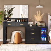 Black Vanity Desk with Mirror, Lights & USB Ports