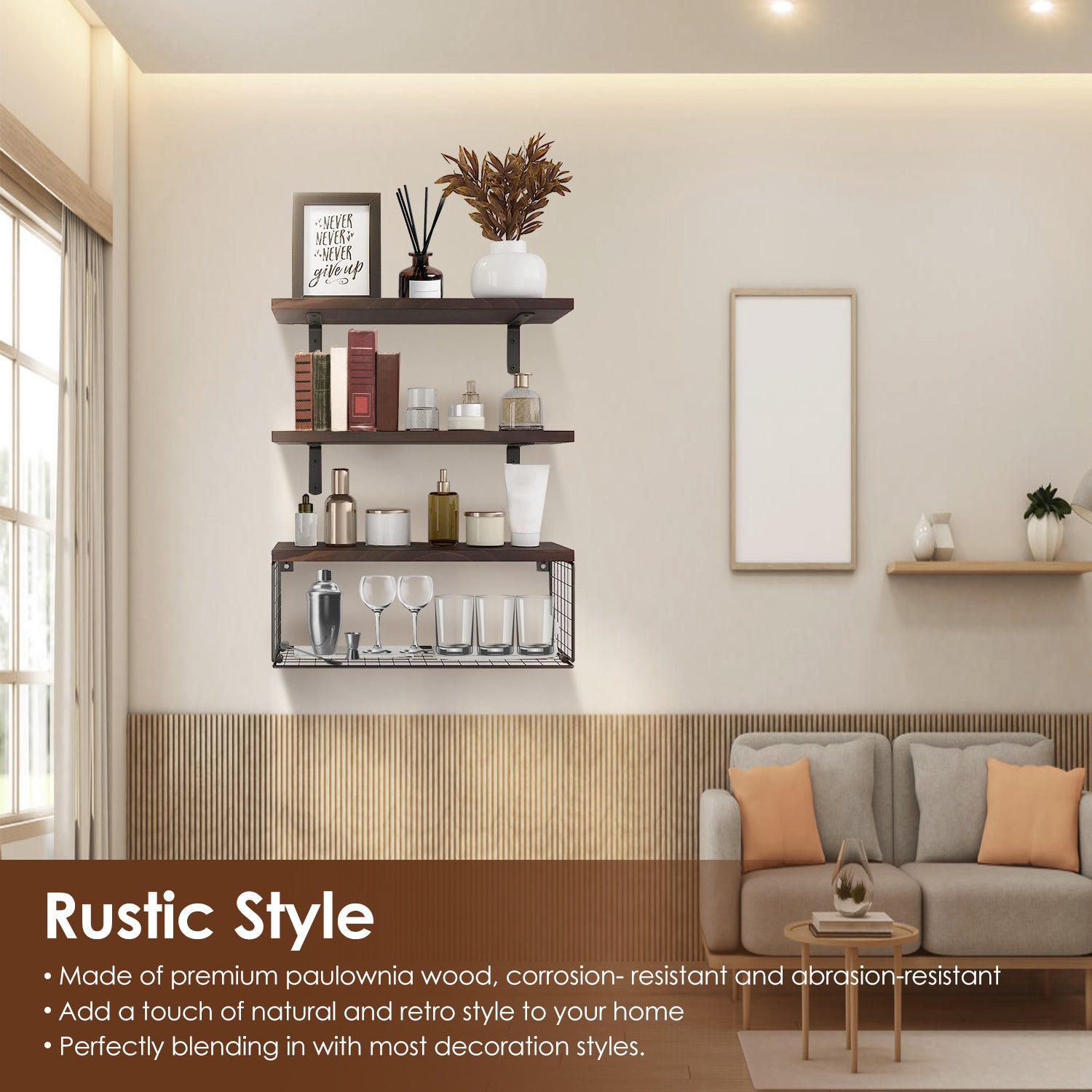 2-in-1 Floating Wall Shelves with Storage Basket