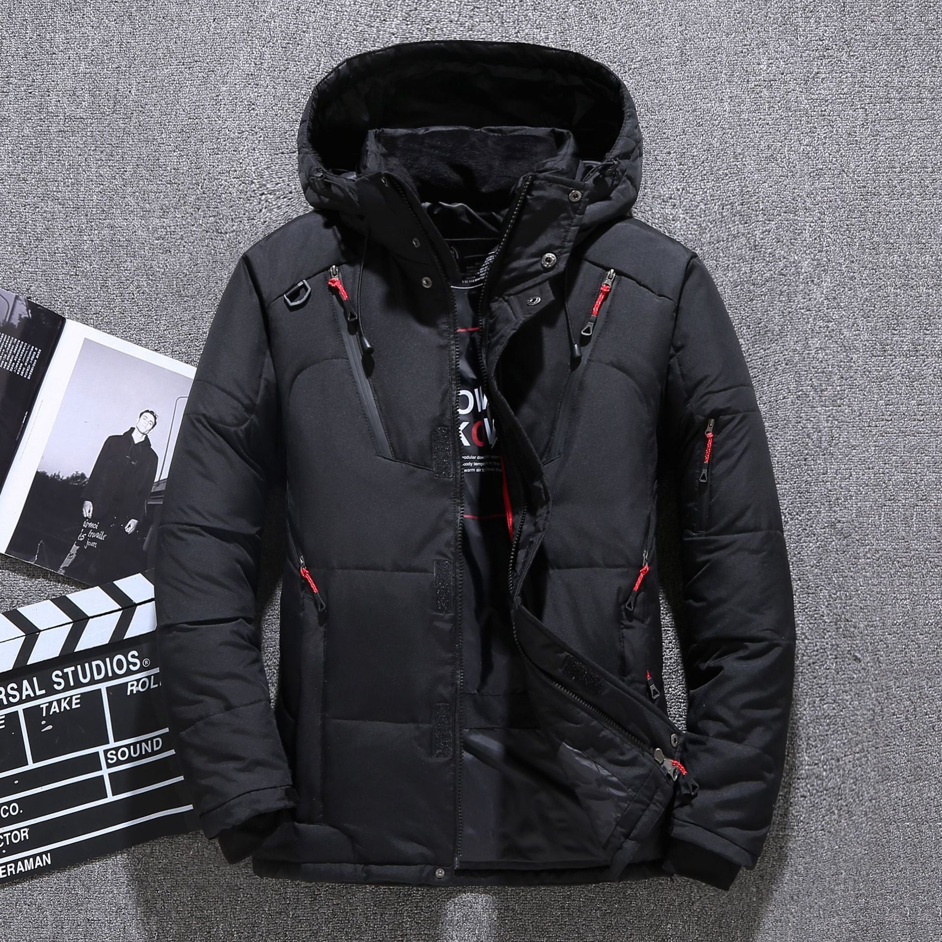 Men's Short White Duck Down Hooded Jacket