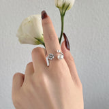 S925 Sterling Silver Women's Open Ring Zircon Pearl Inlaid Personality