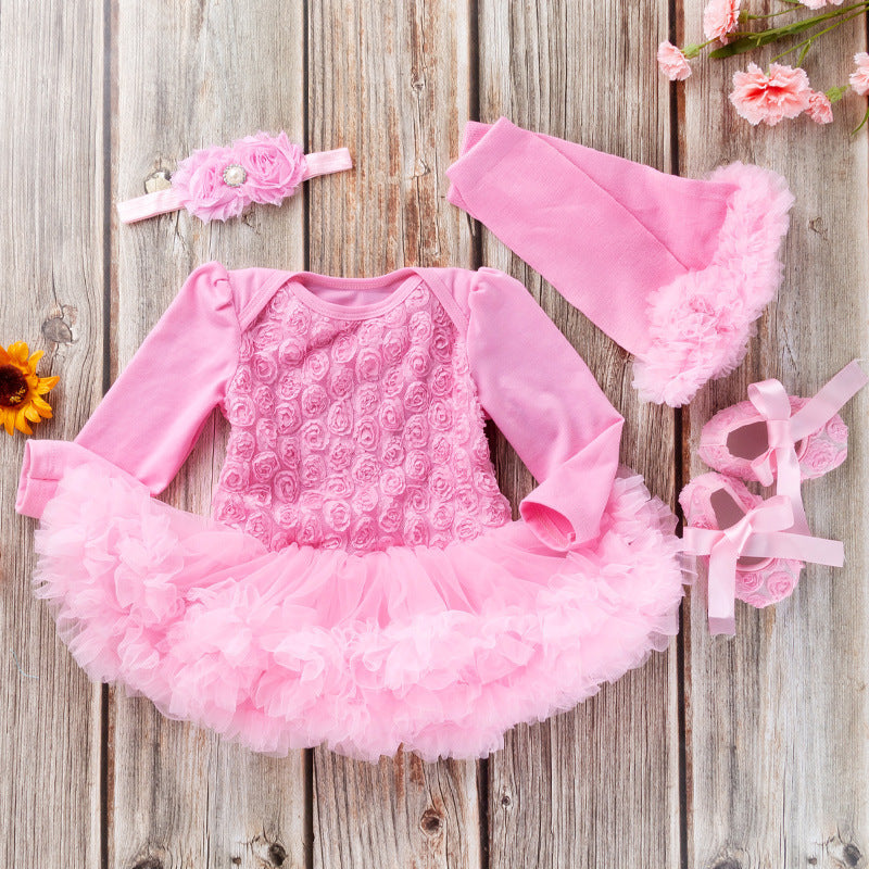 Baby Rose Long-Sleeve Romper Dress