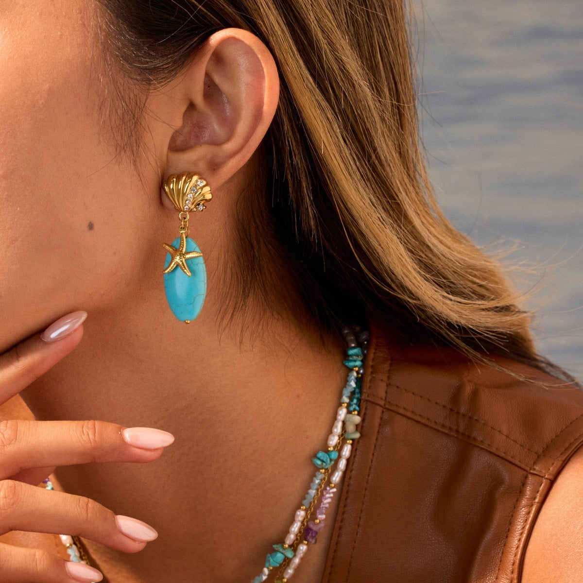 Turquoise Stainless Steel Drop Earrings