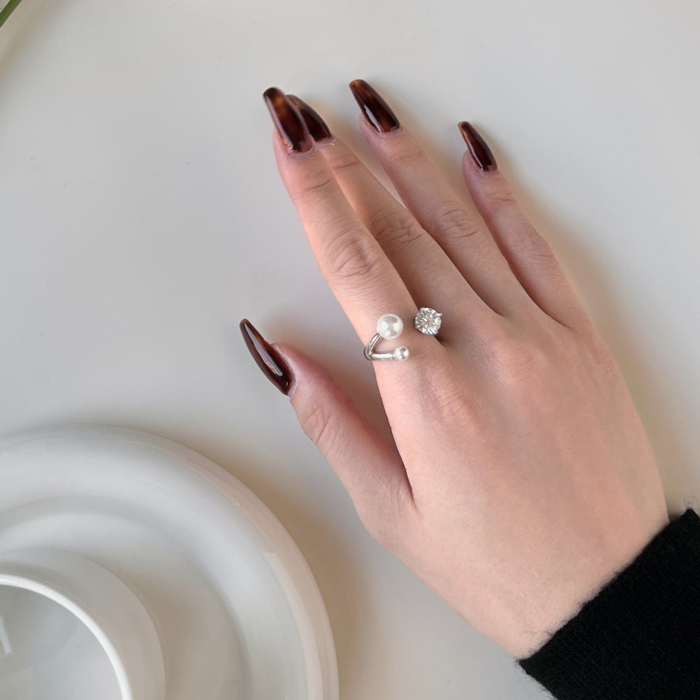 Sterling Silver Pearl & Zircon Open Ring