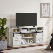 Sliding Barn Door TV Stand with Adjustable Shelves – White Farmhouse Entertainment Center