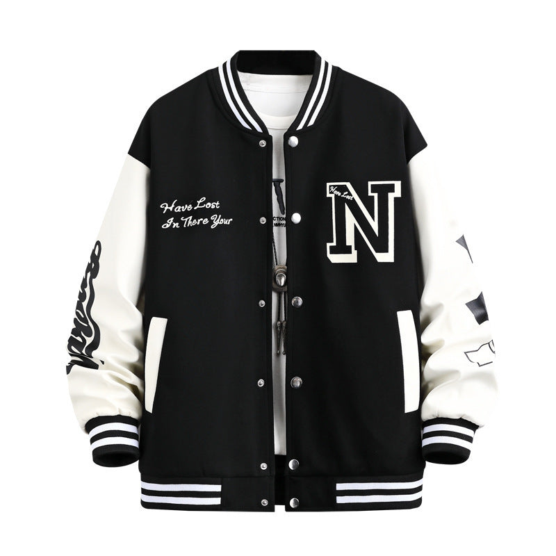 Men's Letter Print Color-Block Baseball Jacket