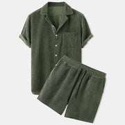 Corduroy Short-Sleeve Suit Set