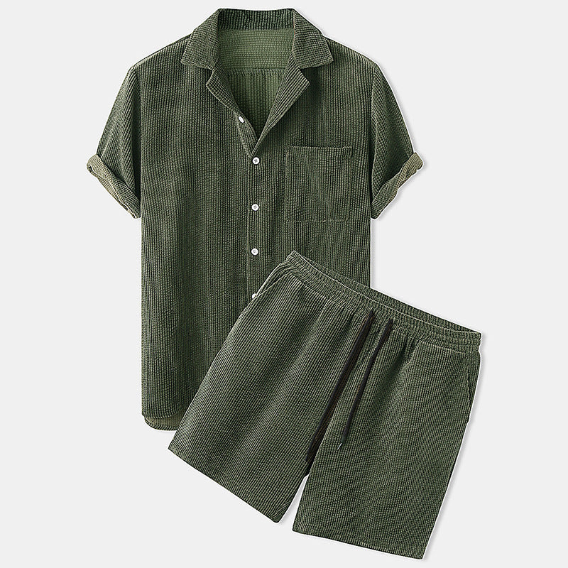 Corduroy Short-Sleeve Suit Set