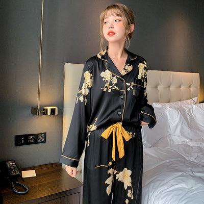 Black Faux Silk Couples Pajama Set