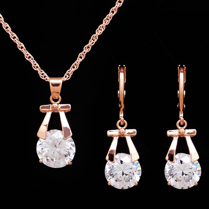 Gold-Plated Crystal Earrings & Butterfly Pendant Bridal Jewelry Set