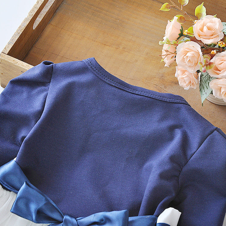 Long-Sleeve Floral Bow Girl Dress