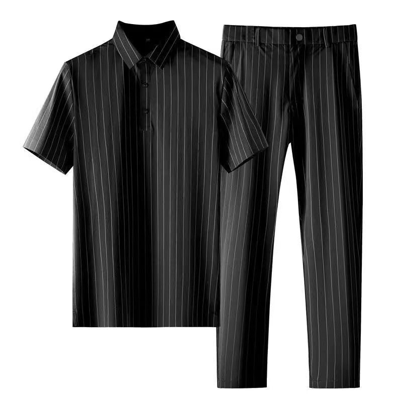 Men's Ice Silk Striped Casual Set