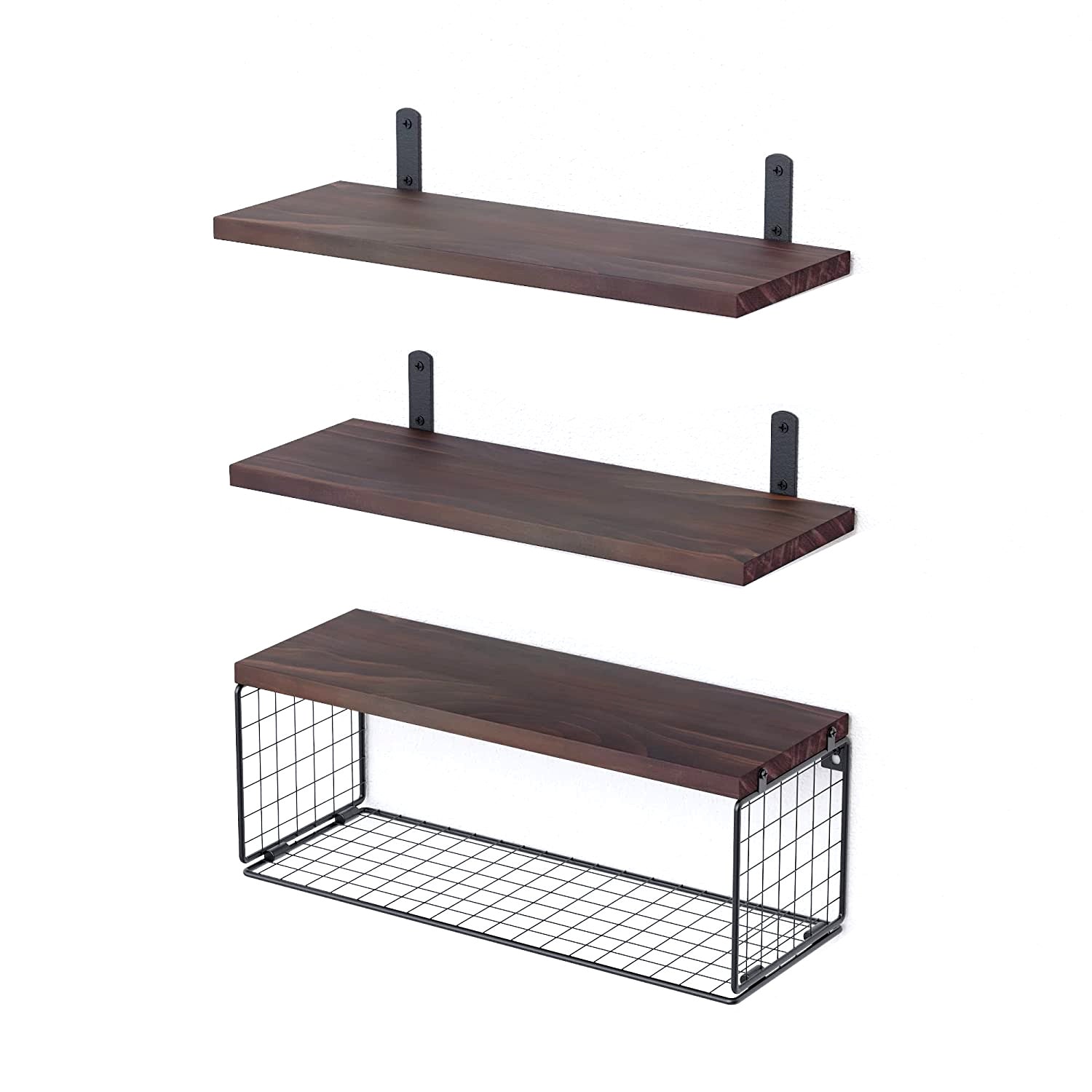 2-in-1 Floating Wall Shelves with Storage Basket