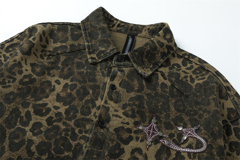 Men's Distressed Polo — Leopard Print