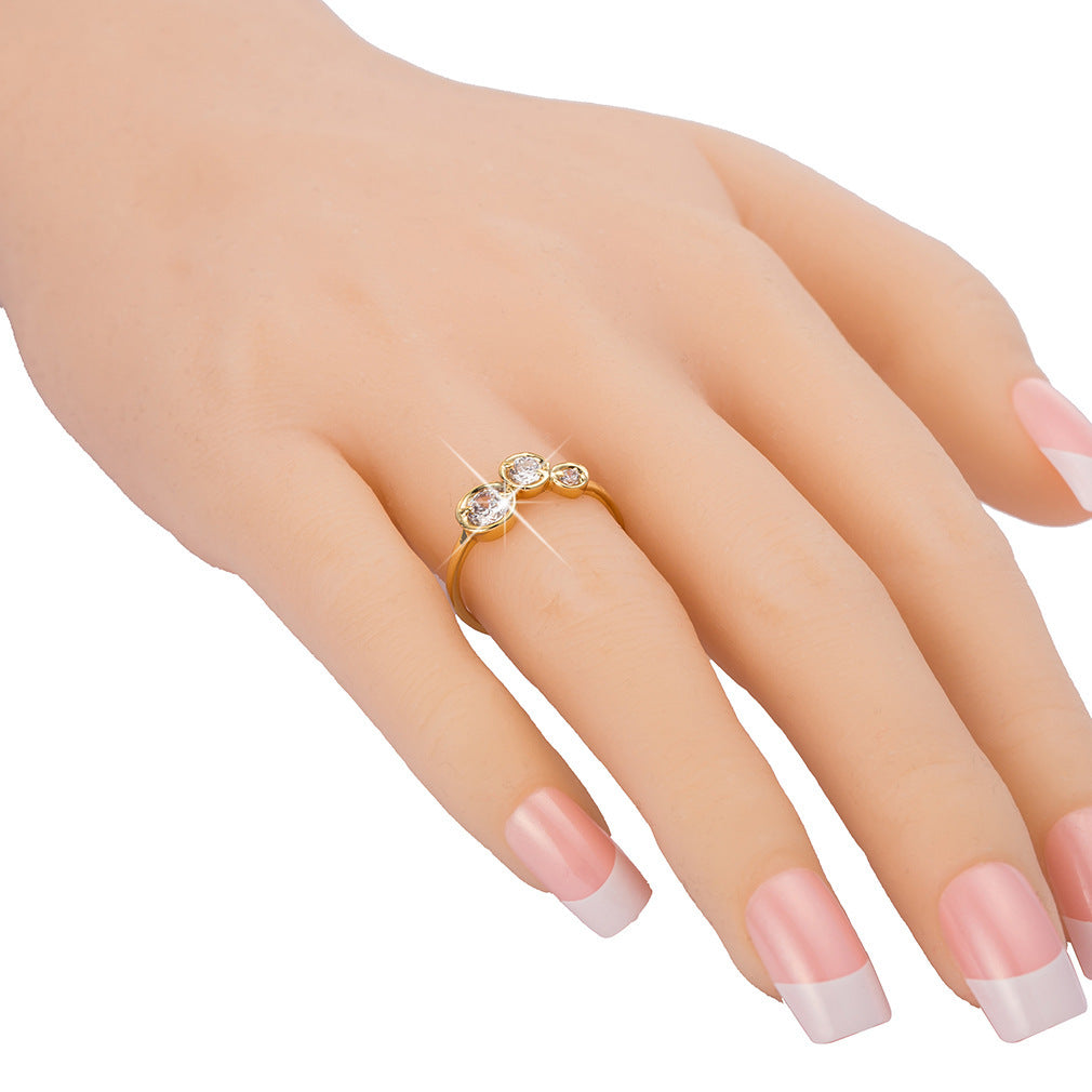 Simple Three-piece Lotus Leaf Exquisite Round Zircon Ring