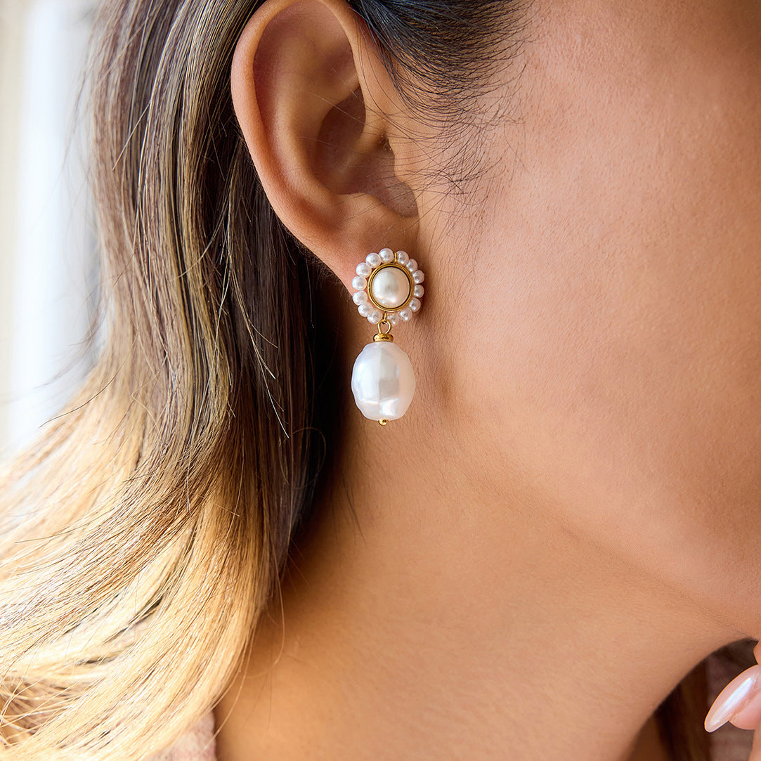 Women's Stainless Steel Pearl Ear Studs Light Earrings