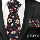 Casual Cotton Floral Print 6cm Casual Tie Pocket Square Suit