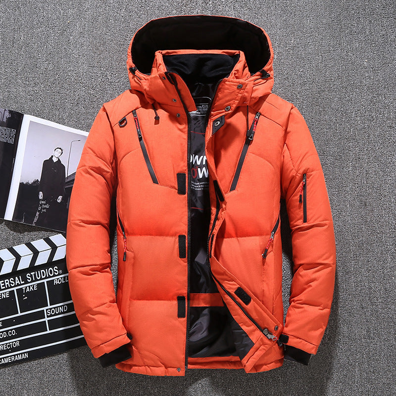 Men's Short White Duck Down Hooded Jacket