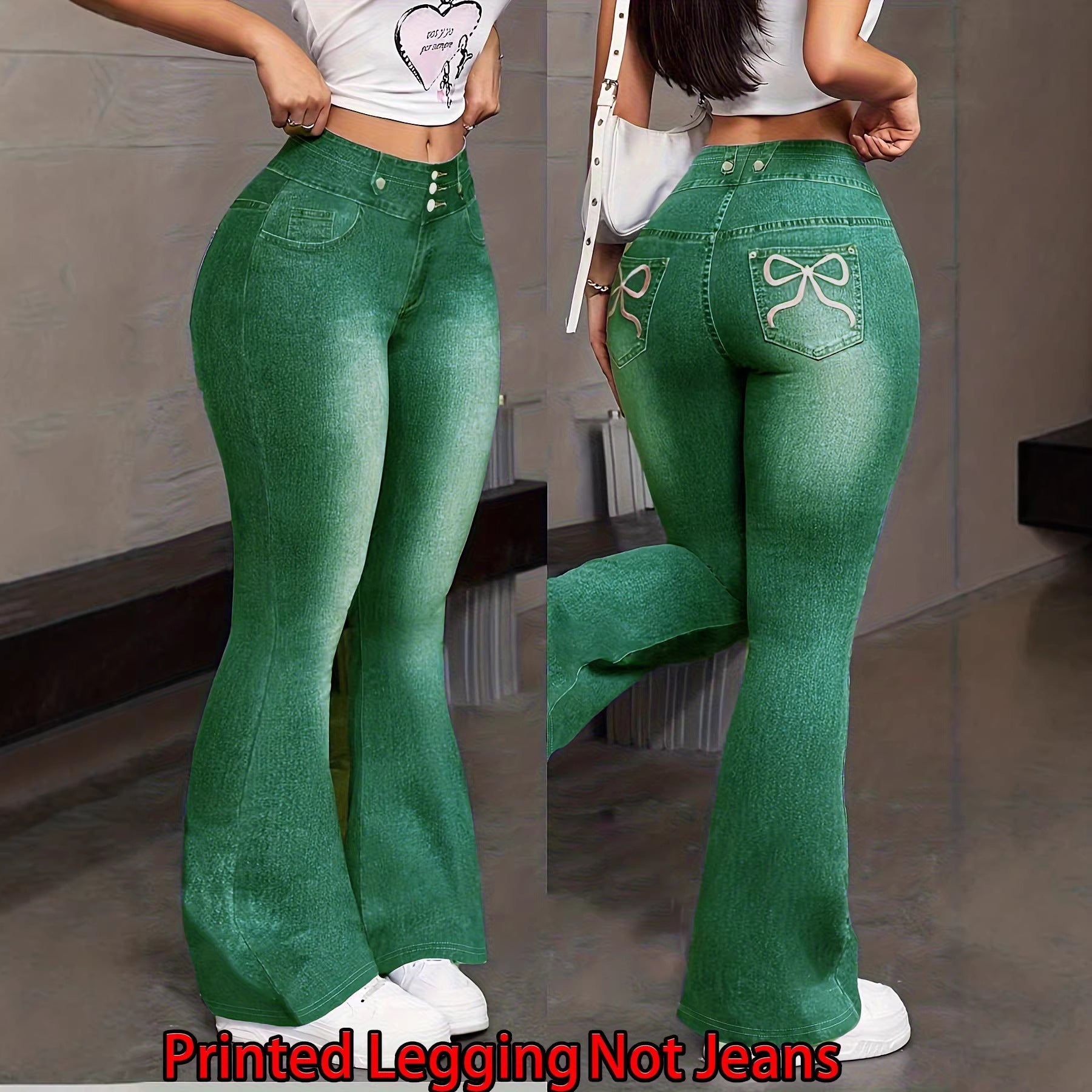 Women's Faux Denim Butterfly Print Jeans