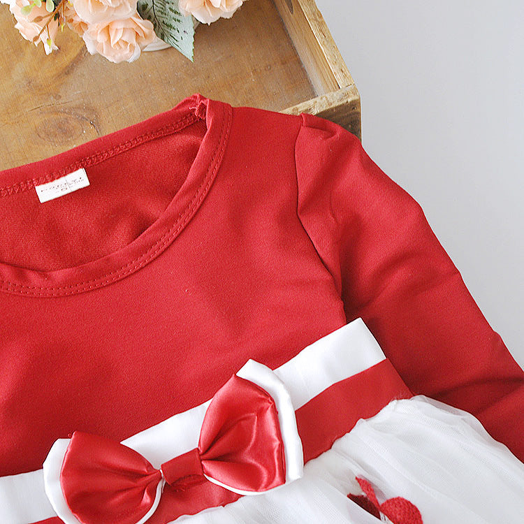 Long-Sleeve Floral Bow Girl Dress