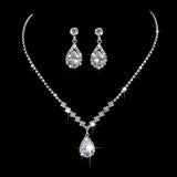 Zircon Water Drop Pendant Set Chain Bride Claw Chain Rhinestone Necklace Earrings Two Piece Set