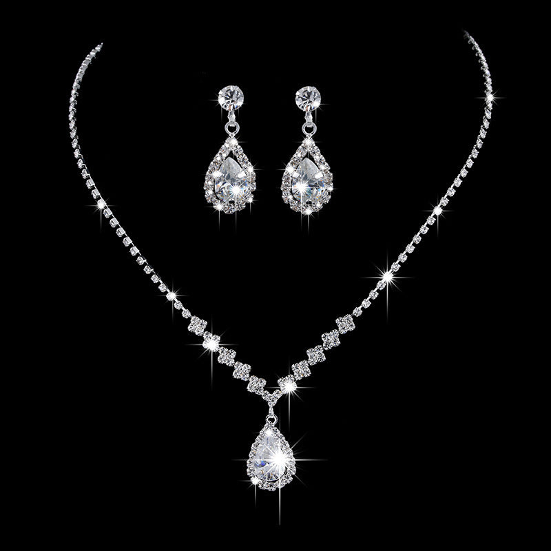 Zircon Drop Necklace and Earrings Bridal Set