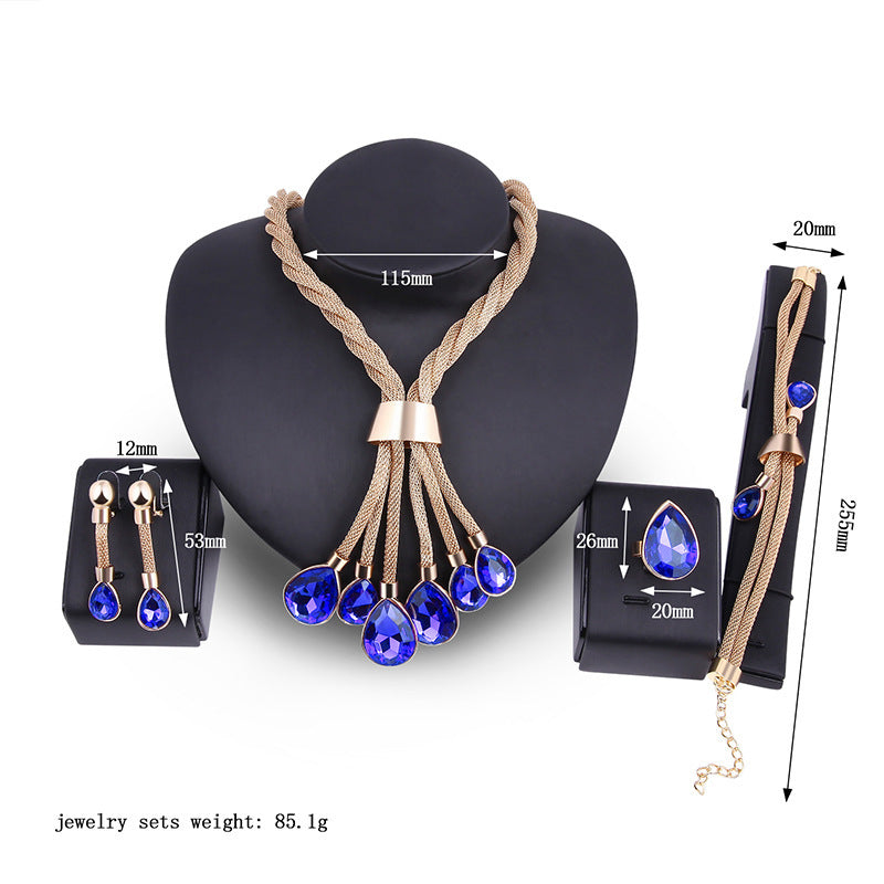 Gold-Plated Necklace and Earrings 4-Piece Set