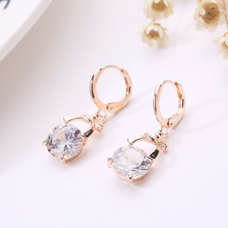 Gold-Plated Crystal Earrings & Butterfly Pendant Bridal Jewelry Set