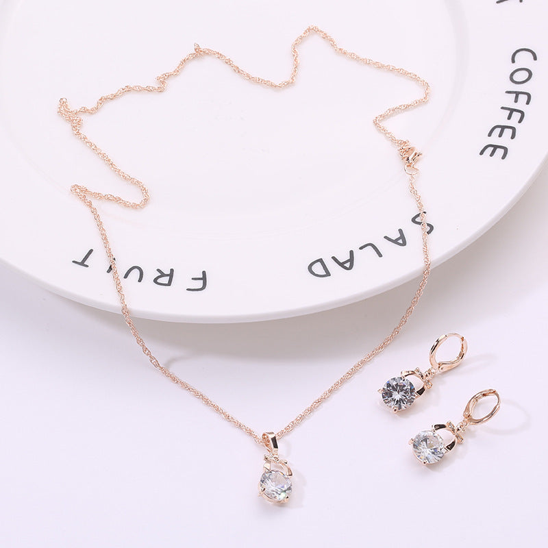 Gold-Plated Crystal Earrings & Butterfly Pendant Bridal Jewelry Set