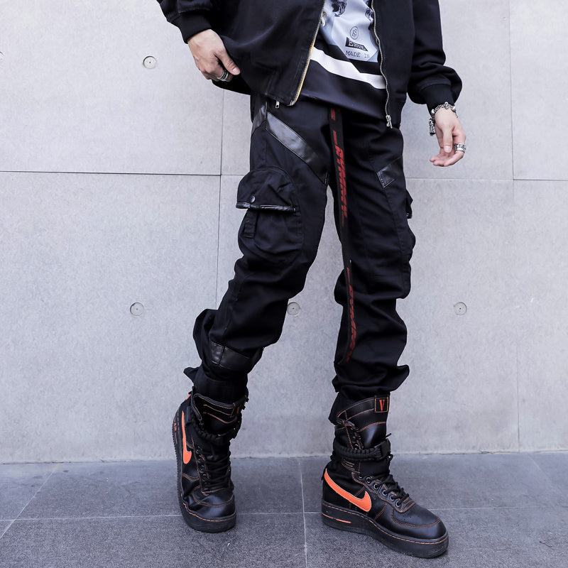 Men's Hip-Hop Leather-Pocket Cargo Pants