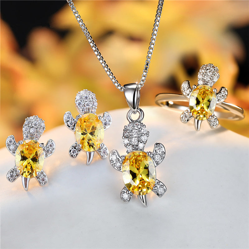 Turtle Pendant Necklace — Multicolor Crystal