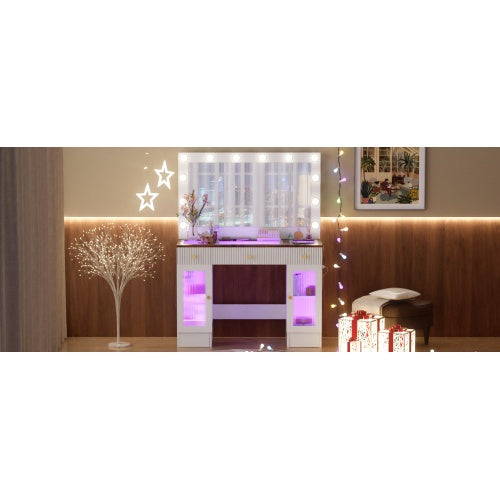 43in Vanity Desk with Hollywood Bulb Mirror & RGB