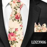 Casual Cotton Floral Print 6cm Casual Tie Pocket Square Suit
