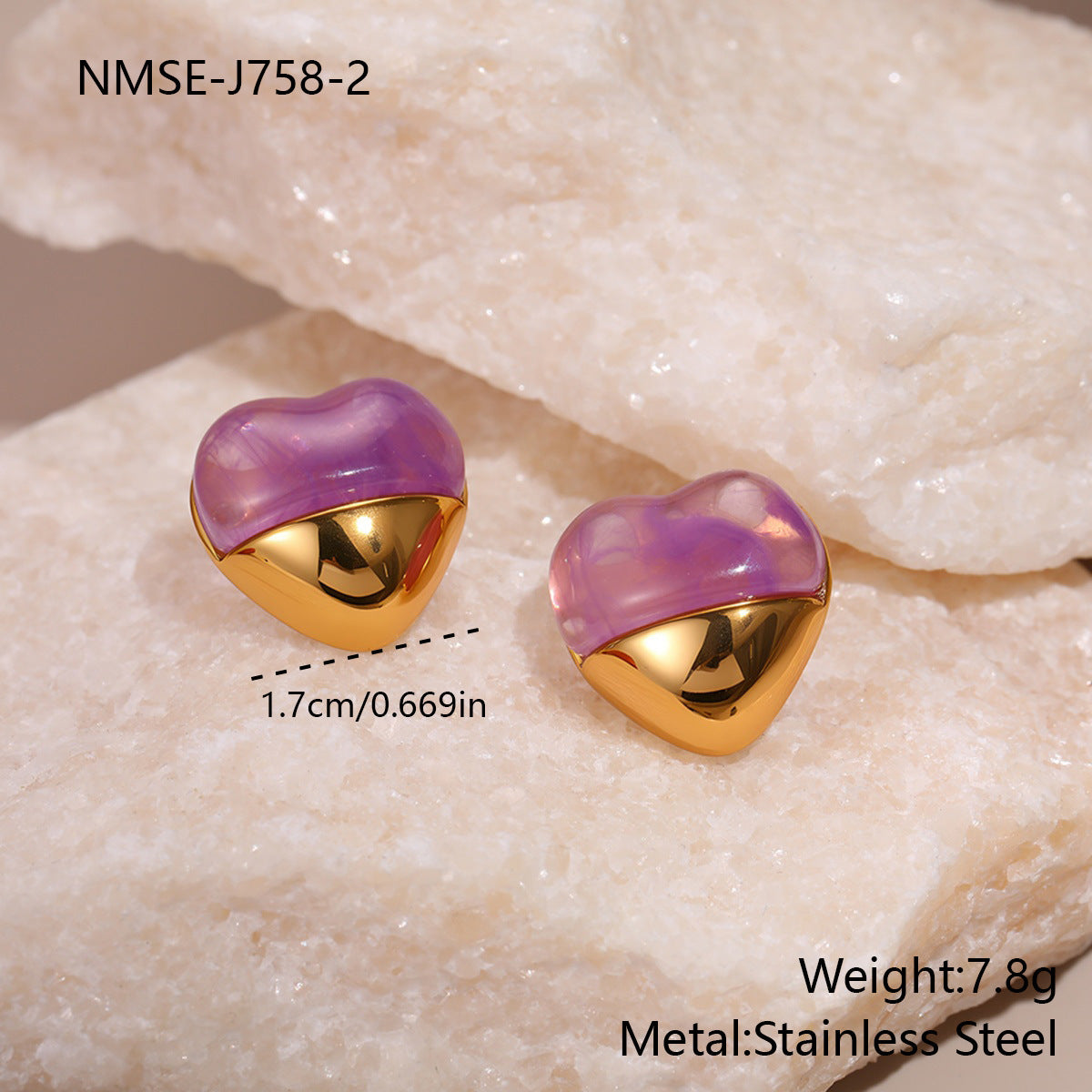 18K Gold-Plated Heart Resin Stud Earrings