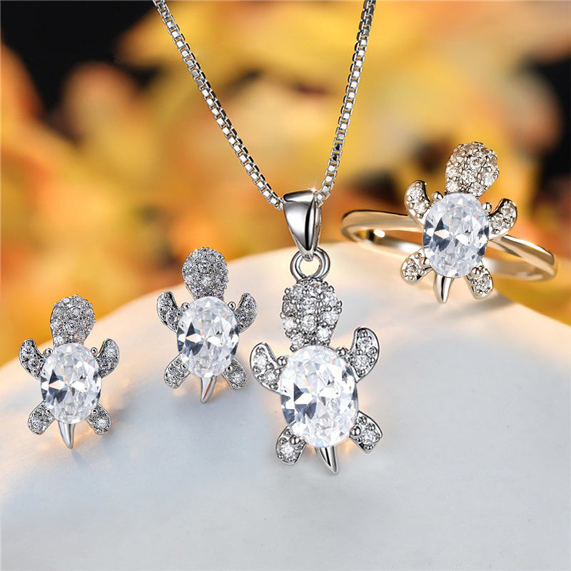 Turtle Pendant Necklace — Multicolor Crystal