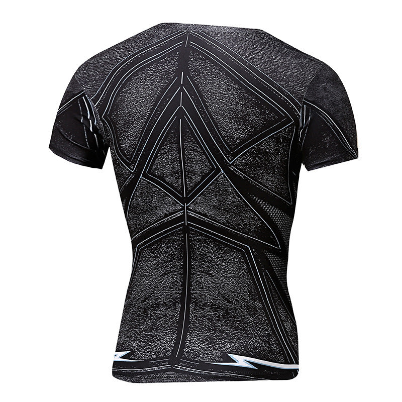 new men's short sleeved T-shirts outdoor sports leisure lightning printing 3D T-shirt round collar fast dry tights
