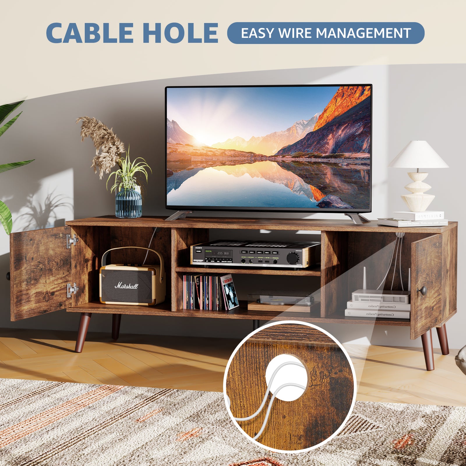 Black Panel TV Cabinet with Storage