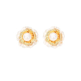 High-grade Pleated Flower Pearl Stud Earrings Fashionable Elegant Light Luxury