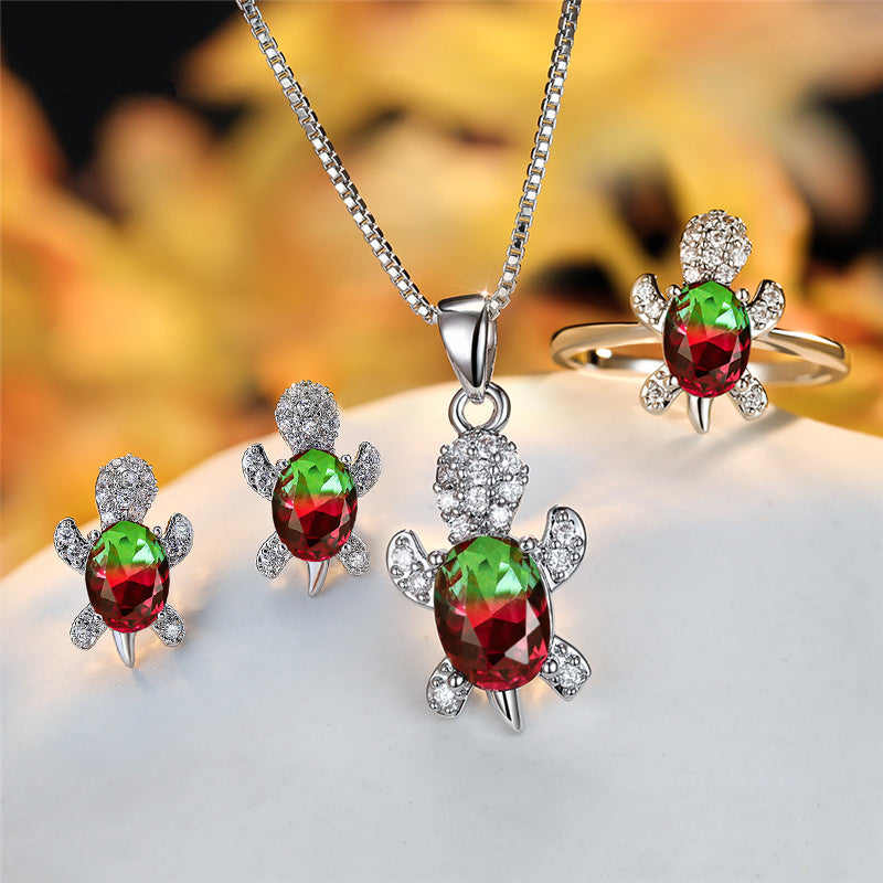 Turtle Pendant Necklace — Multicolor Crystal
