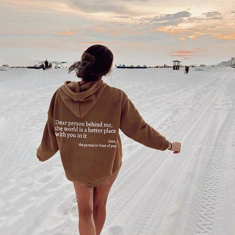 "Dear Person Behind Me" Plush Drawstring Hoodie