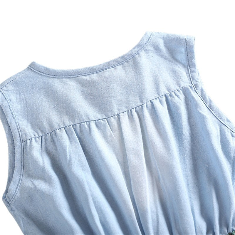 Sleeveless Denim Floral Girl Dress