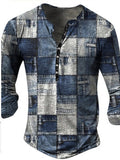 Open Placket Button Digital Printing Men's Long-sleeved T-shirt