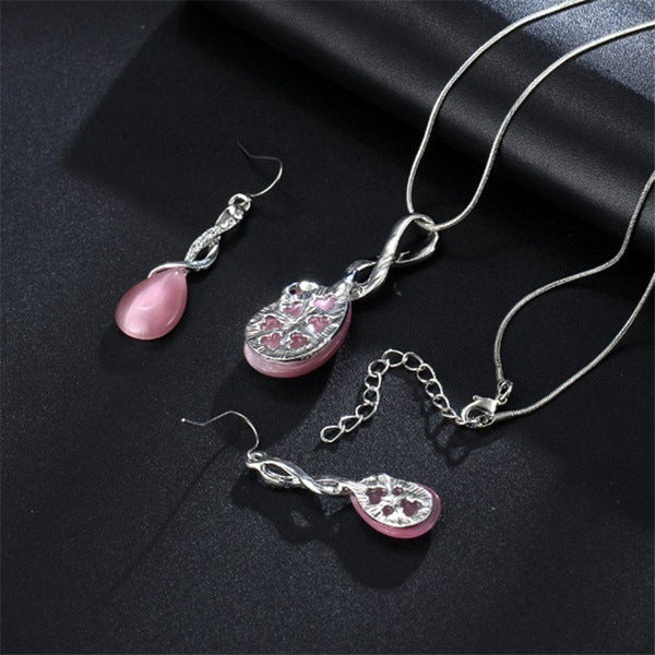 Opal Bridal Jewelry Set — Necklace & Drop Earrings