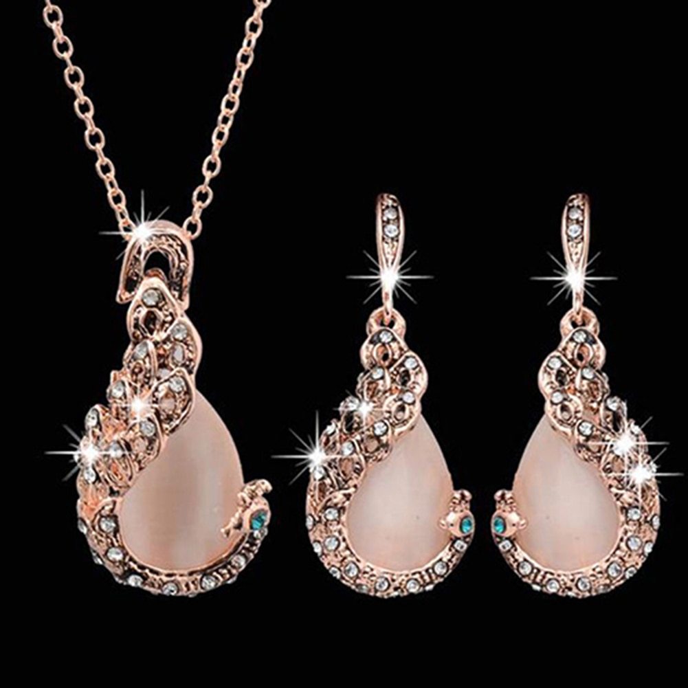 Rhinestone Waterdrop Necklace & Earring Set