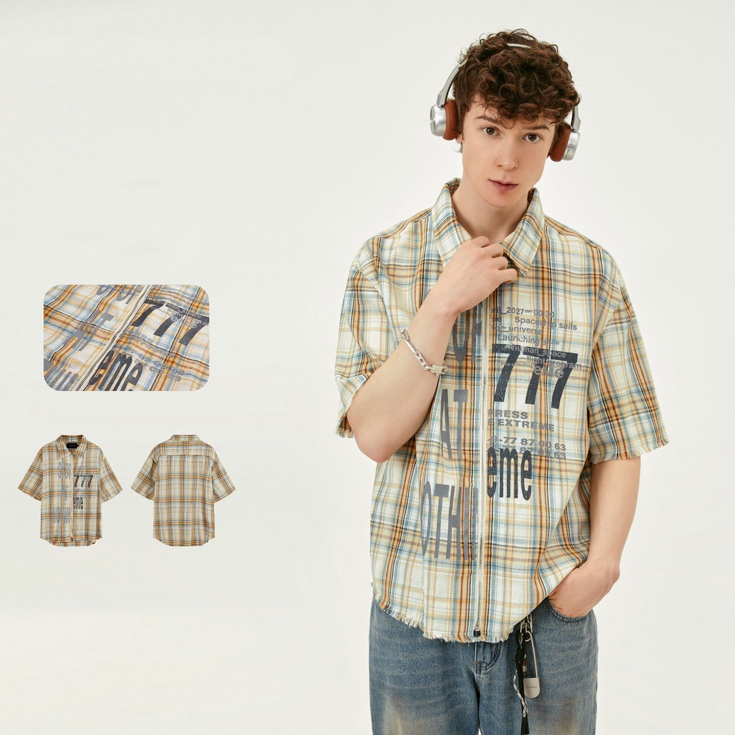 Men's Distressed Plaid Tassel Shirt