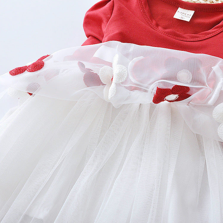 Long-Sleeve Floral Bow Girl Dress