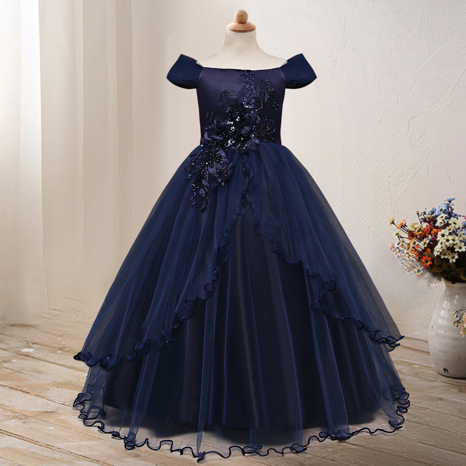 One-Shoulder Princess Flower Dress