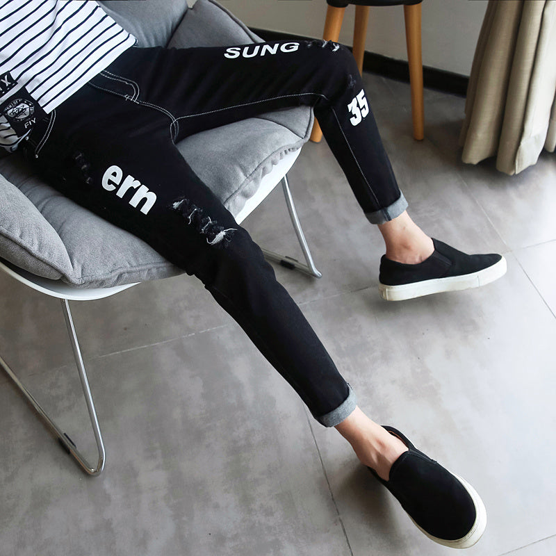 Black Ripped Ankle Jeans